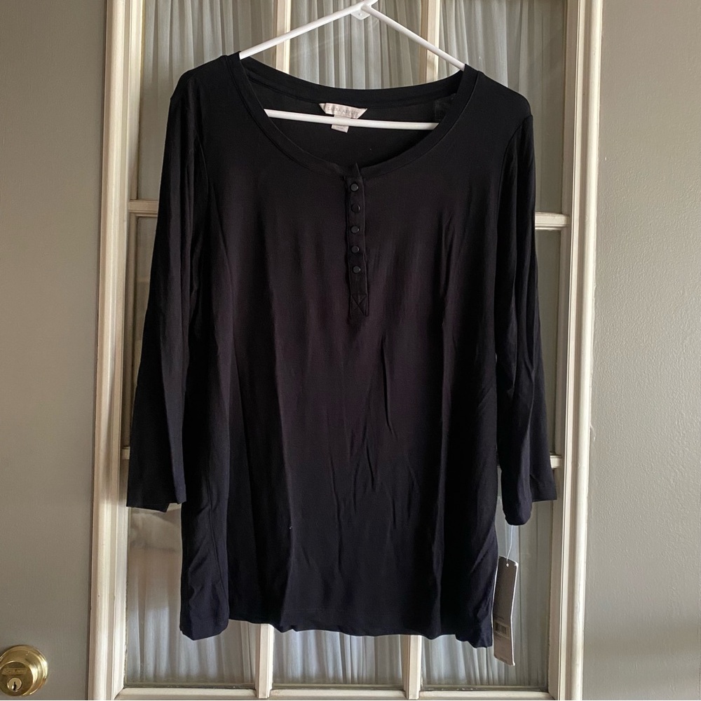 Laura Ashley Black Button-Down Henley Shirt